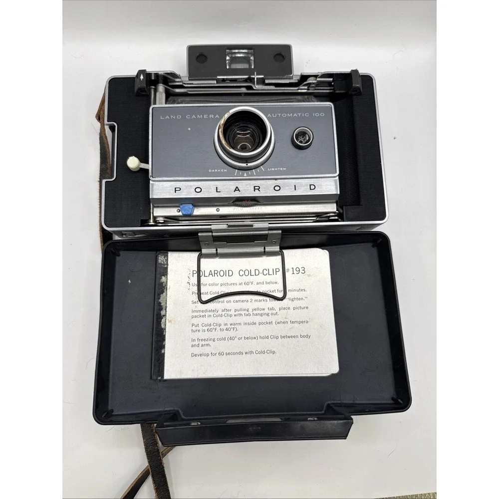 Vintage Polaroid Land Camera Model 100 w/ Original Strap And Case UNTESTED
